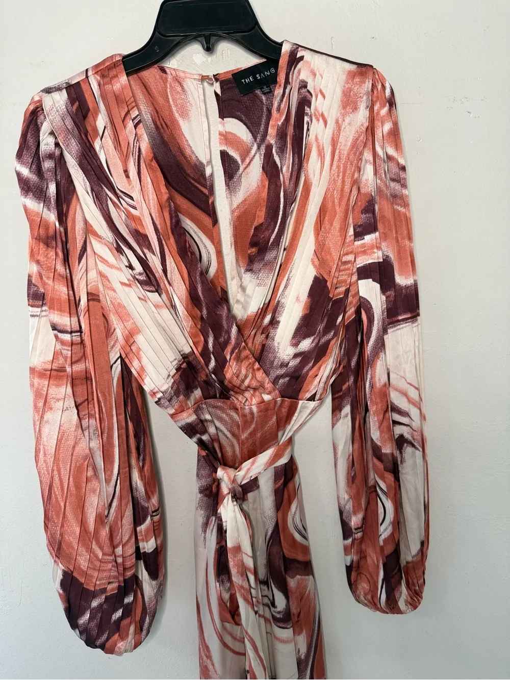 Marble-Print Wide-Leg Jumpsuit in Rust & Plum with Self-Tie Waist